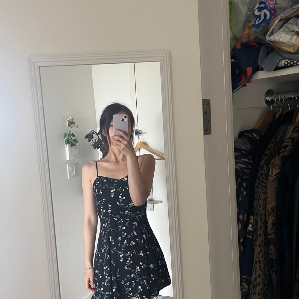& Other Stories Black Floral Mini Dress - Size 2 (XS)